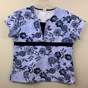 WS Gear scrub top- blue floral pattern